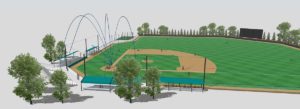 Spectator safety foul ball trajectory diagram